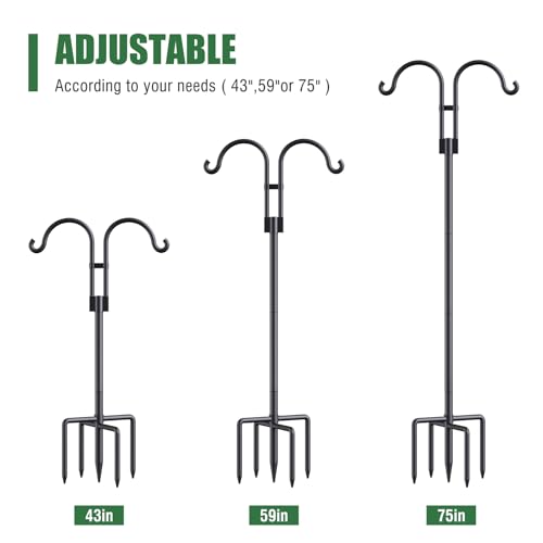 Relx Bird Feeder Pole - Adjustable Double Shepherds Hooks for Bird Feeder with 5 Prong Base - 76 Inch Heavy Du - view 5