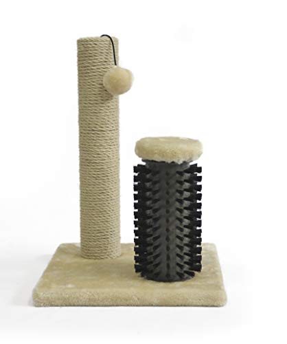 Basics Cat Scratcher - Indoor Classic Single Cat & Kittens Scratching Post with Brush, Small (16.5" H) - Beige - view 4