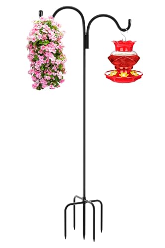 Gtongoko Double Shepherds Hook for Outdoor, 92 Inch Bird Feeder Pole with 5 Prongs Base, 5/8 Inch Thick Heavy  - view 2