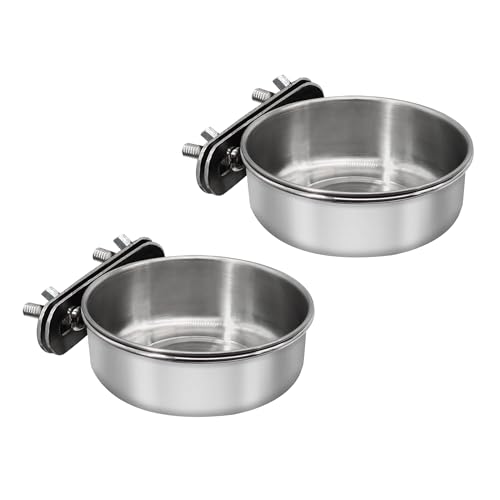 2 Pcs Small Bird Feeding Dish Cups,Parrot Food Bowl Cage with Clamp Holder Stainless Steel,Birdcage Coop Water - view 2