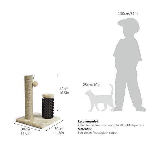 Basics Cat Scratcher - Indoor Classic Single Cat & Kittens Scratching Post with Brush, Small (16.5" H) - Beige - view 7