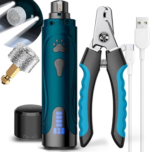 YABIFE Super Quiet Dog Nail Grinder & Clippers Kit with 2 LED Lights, 3 Speeds Up to 12,000 RPM, Lower Than 30 - view 2