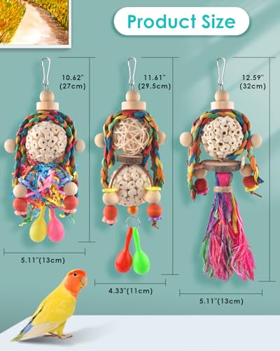 Bissap 3PCS Bird Parrot Foraging Shredder Hanging Toys Sola Balls with Sand Hammer for Small Parrots Parakeets - view 3