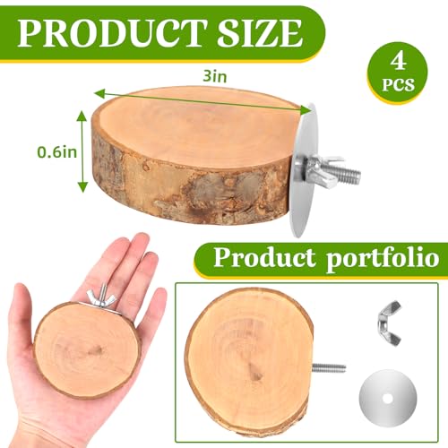 4PCS Natural Wood Round Bird Perch Platform for Cage - Parrot Perch Stand for Conures, Cockatiels, Budgies, Lo - view 3