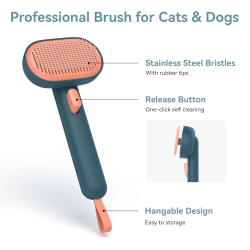 Aumuca Skin Friendly Self-Cleaning Slicker Brush for Dogs & Cats, Gentle Pet Grooming Tool for Shedding & Desh - view 3