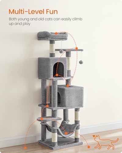 Feandrea Cat Tree, 59.5-Inch Tall Cat Tower, Plush Multi-Level Condo with 5 Scratching Posts, 2 Perches, 2 Cav - view 4