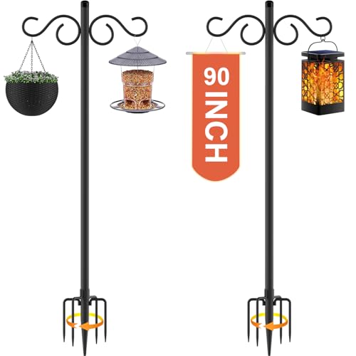 Double Shepherds Hooks for Outdoor,2 Pack 90 Inch Bird Feeder Pole with 5 Prongs Base,Heavy Duty Shepherds Hoo - view 2