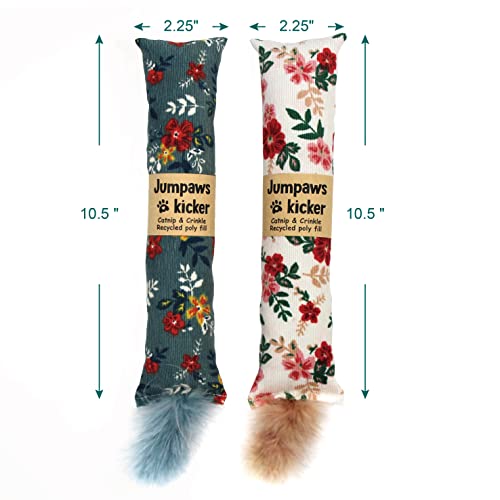Jumpaws 2 Pack Natural Interactive Catnip & Silvervine Cat Kicker with Feathers, Bite Resistant Chew Toy, Crin - view 3