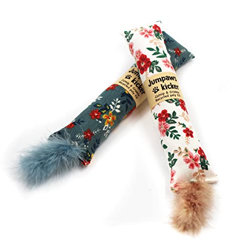 Jumpaws 2 Pack Natural Interactive Catnip & Silvervine Cat Kicker with Feathers, Bite Resistant Chew Toy, Crin - view 6