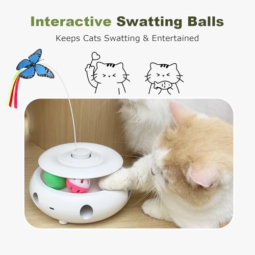Cat Toys for Indoor Cats, 3-in-1 Interactive Cat Toy Automatic Kitten Toys with Fluttering Butterfly, Ambush F - view 5