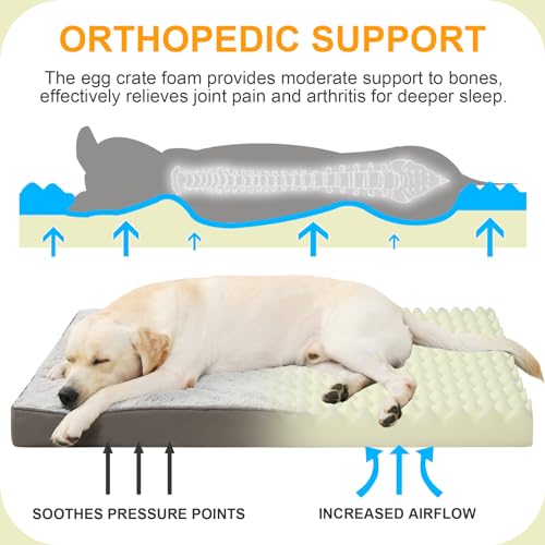 KSIIA Orthopedic Dog Bed Dog Crate Bed Waterproof for Large Dogs Deluxe Plush Washable Pet Mat with Egg Crate  - view 3
