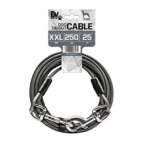 BV Dog Tie Out Cable 25 Feet - Heavy Duty Dog Lead Up to 250 Pounds - Reflective & Rust-Free with Quick Releas - view 2