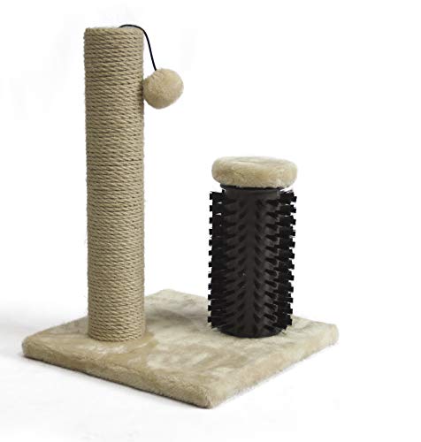 Basics Cat Scratcher - Indoor Classic Single Cat & Kittens Scratching Post with Brush, Small (16.5" H) - Beige - view 2