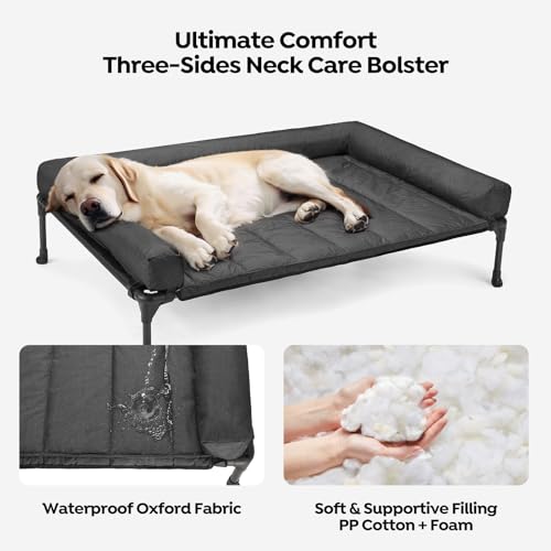 Veehoo Cooling Elevated Dog Bed Add Removable Waterproof Bolster Cushion Mat, Raised Pet Cot with Breathable T - view 4