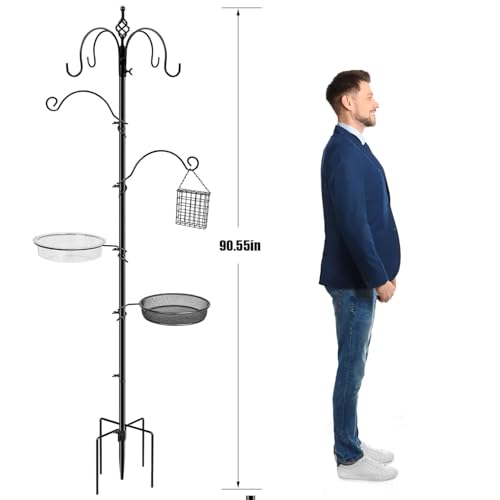 Bird Feeding Station, 90.55in 6-Hook Wild Bird Feeder Stand Pole with Water & Mesh Tray Humming Bird Feeders f - view 4