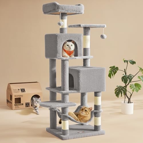 Feandrea Cat Tree, 59.5-Inch Tall Cat Tower, Plush Multi-Level Condo with 5 Scratching Posts, 2 Perches, 2 Cav - view 2
