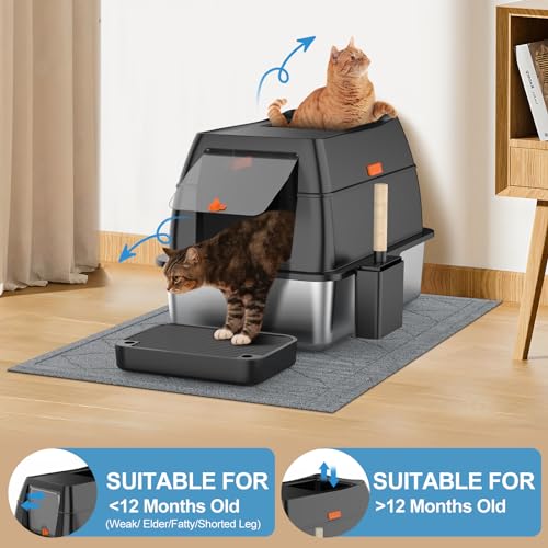 Stainless Steel Litter Box with Lid,Front Entry Top Exit Kitty LitterBox,Extra Large Enclosed Metal Cat Box wi - view 6