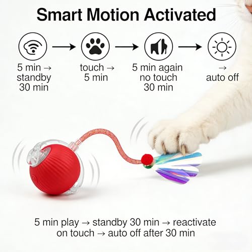 Interactive Cat Toys for Indoor Cats, Speedy Tail Cat Ball | 300mAh High-Capacity Battery, Controllable Chirpi - view 4