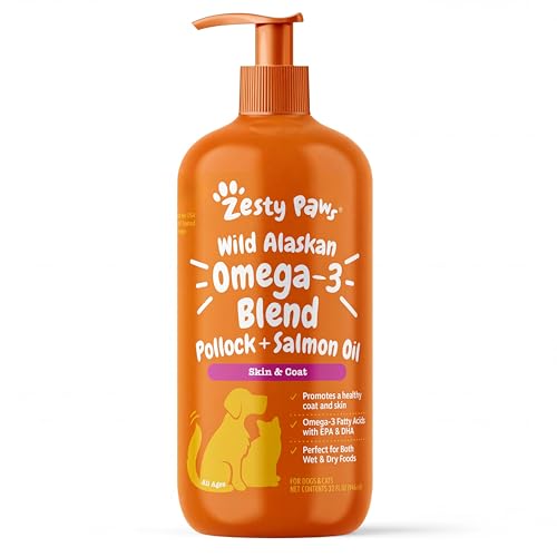 Zesty Paws Wild Alaskan Omega-3 Blend Pollock + Salmon Oil for Dogs and Cats- Skin and Coat Support, Omega 3 S - view 2