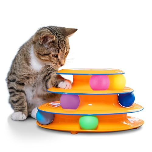Catstages Tower of Tracks Cat Toy – 3-Level Track Tower with 6 Balls, Interactive Cat Toy for Indoor Enrichmen - view 2