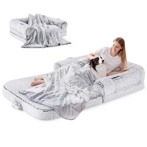 Human Dog Bed for Adult, 2 in 1 Foldable Giant Dog Bed for People Fits Pet Families, Egg Foam Supportive Mat,  - view 2