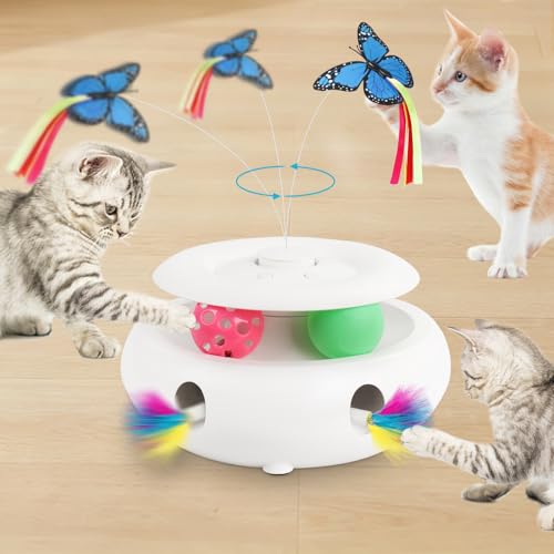 Cat Toys for Indoor Cats, 3-in-1 Interactive Cat Toy Automatic Kitten Toys with Fluttering Butterfly, Ambush F - view 2