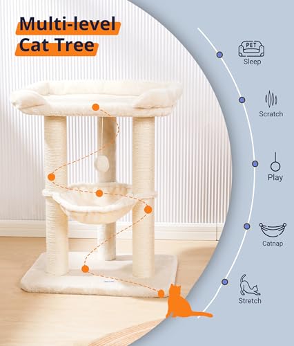 Happi N Pets 28" Cat Tree Tower, Tall Cat Scratching Post with Soft Perch for Window Viewing, Large Bed for Bi - view 5