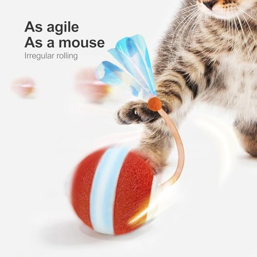 Jkanti Interactive Cat Toys for Indoor Cats,The 3rd Generation Agile Moving Cat Ball with Elastic Mesh Tail,Au - view 3