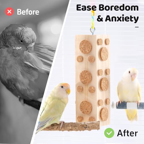 2 Pcs Wooden Bird Chew Toys - 7.9 Inch Hanging Parrot Toys, with 92 Detachable Corks, Relieve Boredom & Anxiet - view 7