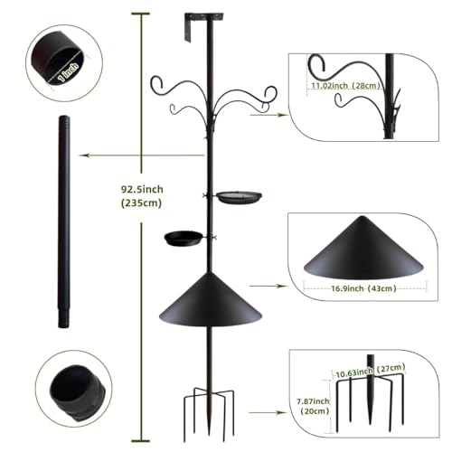 Bird Feeder Pole - 92 Inch Heavy Duty Birdhouse Stand with Squirrel Proof Baffle for Outdoor, Adjustable Bird  - view 3