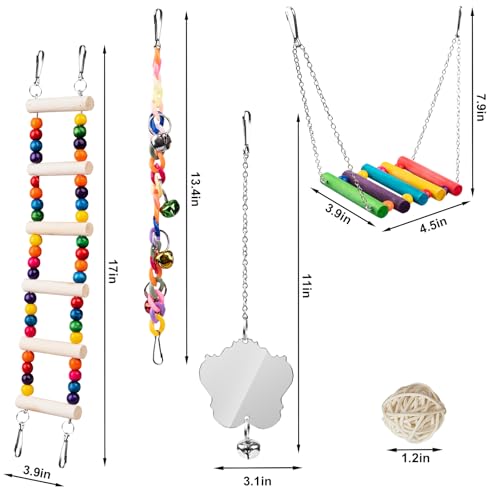 Bird Toys for Parakeets 7Pcs, Wood Parrots Budgie Cage Accessories, Bird Perch Swings for Small Conure Cockati - view 7