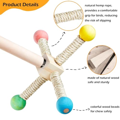 Bird Stand Perch Toy, Interactive Spinning Parakeet Toys, Wooden Exercise Wheel Parrot Toy, Enrichment Cockati - view 4