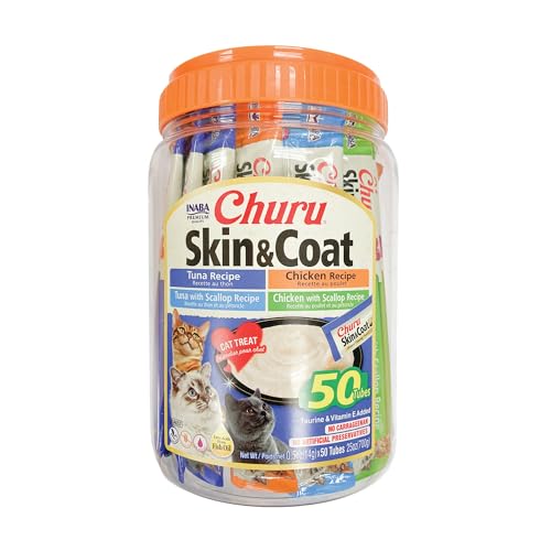 INABA Churu for Skin & Coat, Lickable, Squeezable Cat Treat with Omega Oils, Taurine and Vitamin E, 0.5 Ounces - view 2