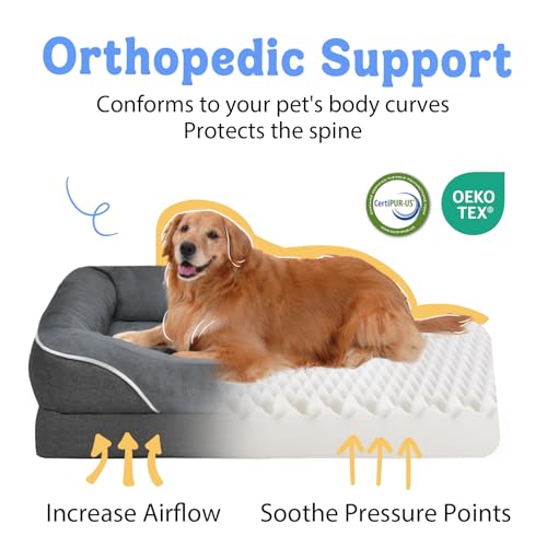 Washable Orthopedic Large Dog Bed - Removable Orthopedic Foam Dogs Beds with Bolsters Waterproof Large Dog Bed - view 3