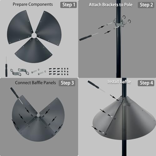 Squirrel baffle for bird feeders pole, squirrel proof cone for outdoors shepherds hook. Squirrels deterrent fo - view 4