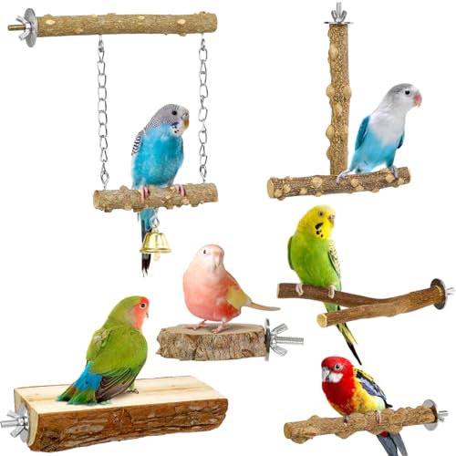 Bird Perches, 6pcs Natural Wood Birds Stand Branch, Bird Perch Chewing Stick Cage Accessories Parrot Climbing  - view 2