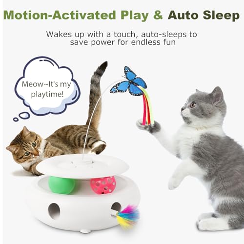 Cat Toys for Indoor Cats, 3-in-1 Interactive Cat Toy Automatic Kitten Toys with Fluttering Butterfly, Ambush F - view 7