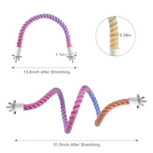 3 Pcs Bird Rope Perches Gradient Color, Bendable Parrot Bird Perch Rope Stand for Cage, Stand Climbing Stand T - view 5