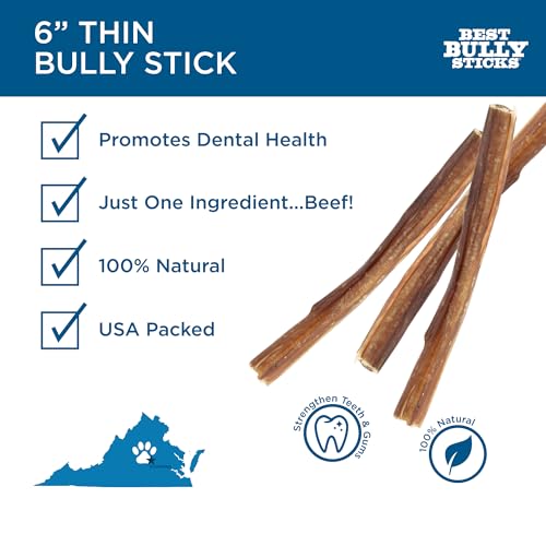 Best Bully Sticks 6 Inch Thin Bully Sticks - 24 Count (Pack of 1) - Natural, Easily Digestible, 100% Grass-Fed - view 3