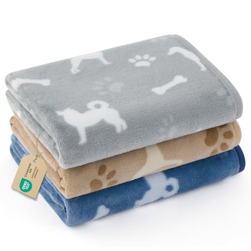 Bedsure 3-Pack Dog Blanket, Ultra-Soft Flannel Fleece Puppy Blanket with Cute Dog Prints, Machine Washable Pet - view 2
