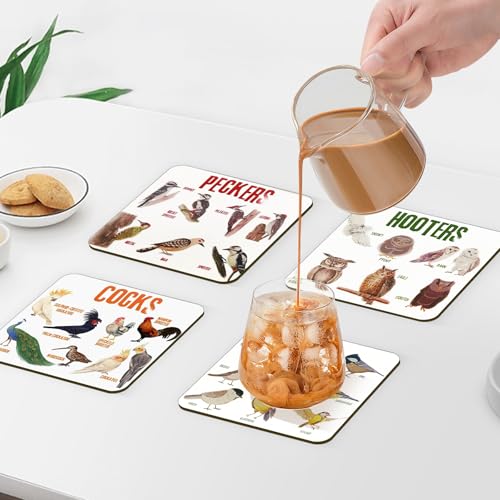 Bird Pun Coasters, Square Funny Coaster Set Coffee Coasters for Bird Lovers Kitchen Decor Housewarming Gifts ( - view 5