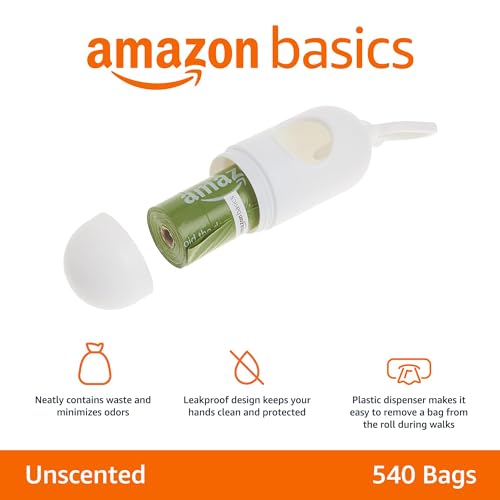 Basics Premium Leak Proof Dog Poop Bags with Dispenser and Leash Clip, Unscented, 13" x 9", 540 Count (36 Roll - view 3