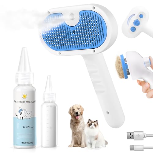 Pet Steam Brush for Dog & Cat - 3-in-1 Steam Grooming Brush for Shedding & Hair Removal - Self Cleaning Spray  - view 2