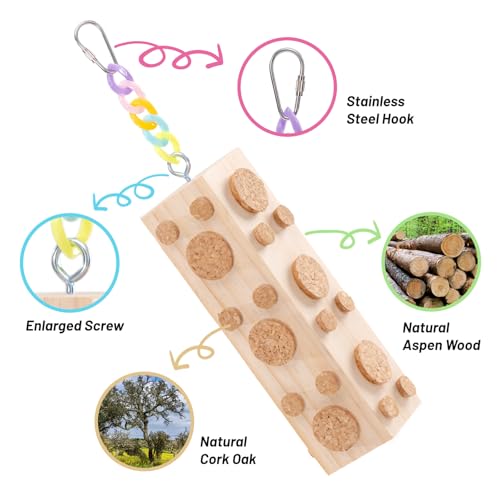 2 Pcs Wooden Bird Chew Toys - 7.9 Inch Hanging Parrot Toys, with 92 Detachable Corks, Relieve Boredom & Anxiet - view 4