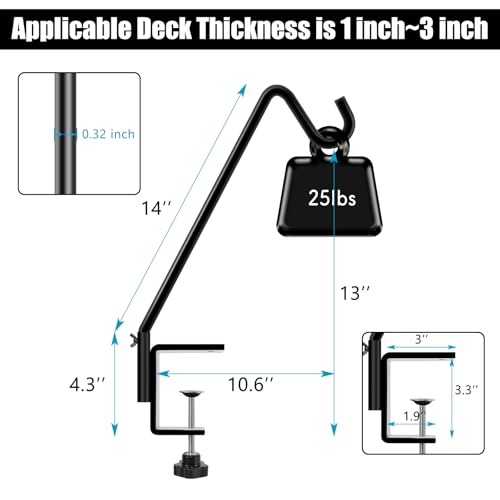 FEED GARDEN 2 Pack 14 Inch Deck Hook, Deck Bird Feeder Hanger, Applicable Deck Thickness 1 Inch-3 Inch - view 4