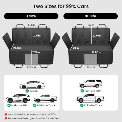 REEVAA Dog Truck Seat Cover for Back Seat, Hard Bottom Dog Hammock for Car, Pet Bed Extender for 2-4 Large Dog - view 6