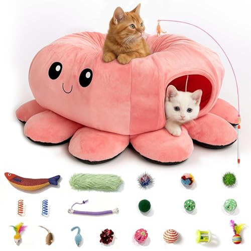 Cat Tunnel Bed with 20 Cat Toys, Collapsible Play Tunnel for Indoor Cats, Kitten Toys for Indoor Kittens, Octo - view 2