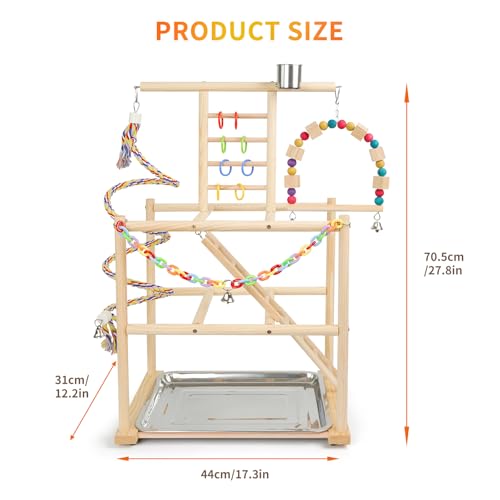 Bird Playground, Parrots Playstand for Small to Medium Birds, Perch Stand with 3 Ladders Playgym with Rope Per - view 7