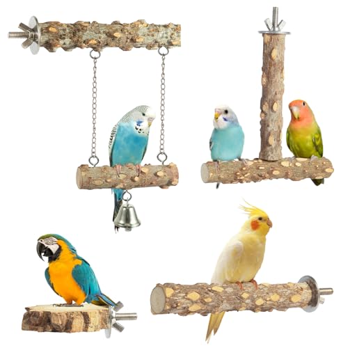 Bird Perches,4pcs Natural Wood Birds Stand Branch, Bird Perch Chewing Stick Cage Accessories Parrot Climbing S - view 2