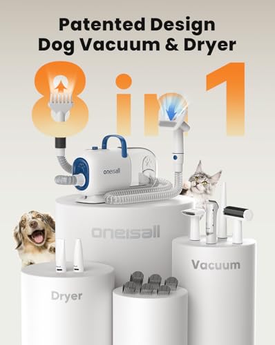 oneisall Dog Vacuum & Dryer for Shedding Grooming, 8 in 1 Dog Grooming Kit with Metal Blade Pet Clippers, Adju - view 3